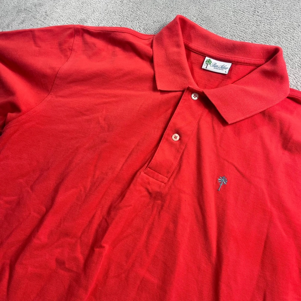 Ben Silver Charleston Mens Red Pique Cotton Palm Tree Logo Polo Shirt Large